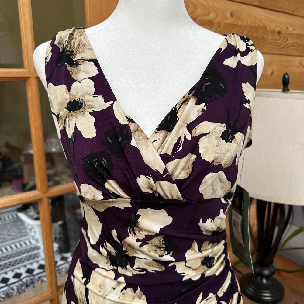 American Living Floral Print Sheath Dress Purple‎ Beige Black Size 6 - Picture 5 of 9